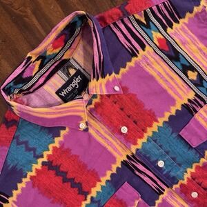 90's Vintage Wrangler "Brushpopper" Western Shirt Aztec Southwestern Geometric
